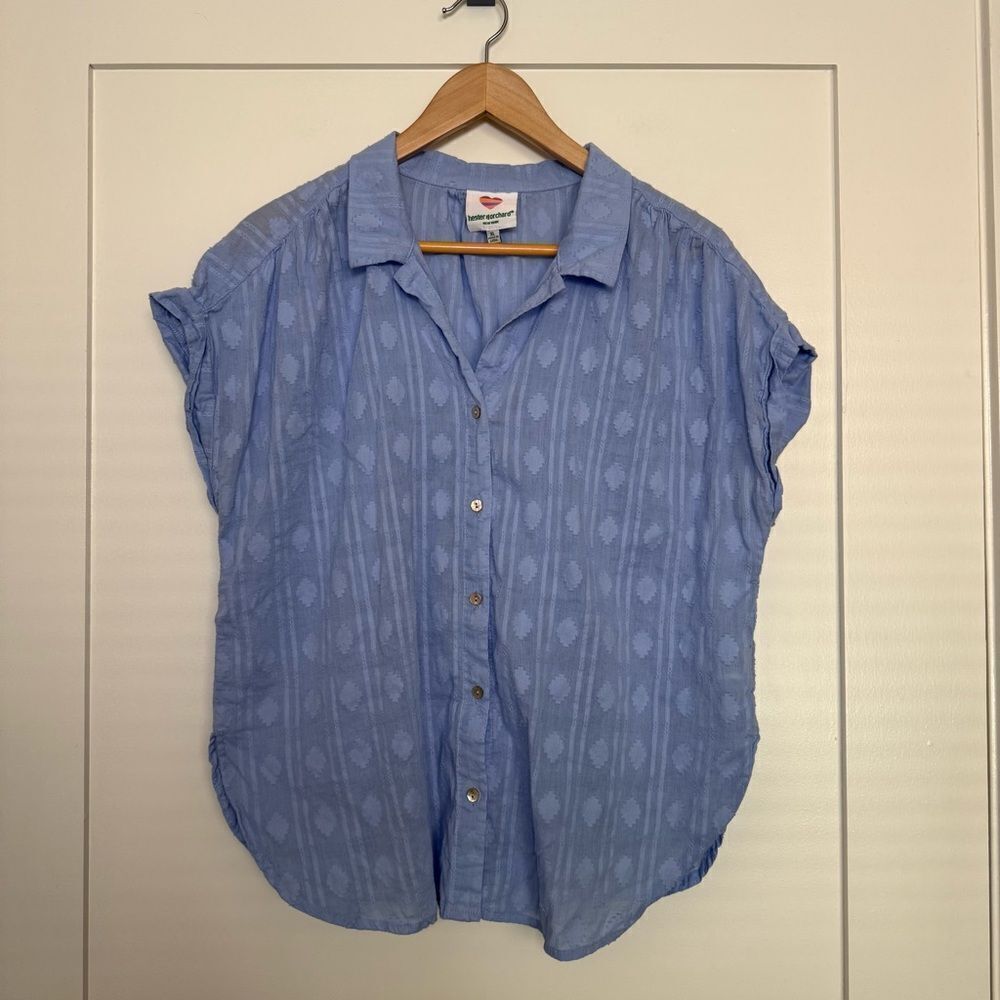 Hester & Orchard Shirt Top Womens XL Blue Sleeveless Eyelet Lightweight Cottage